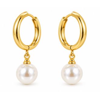 Draper James Pearl Drop Hoop Earrings In Gold