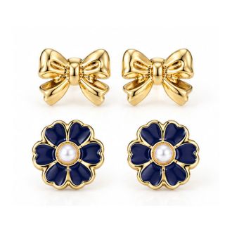 Draper James Blue Bonnet Bow Earring Set In Gold