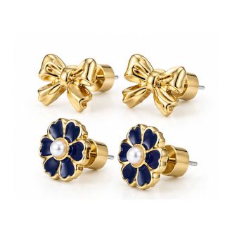 Draper James Blue Bonnet Bow Earring Set In Gold