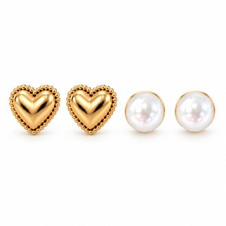Draper James Heart and Pearl Earring Set In Gold