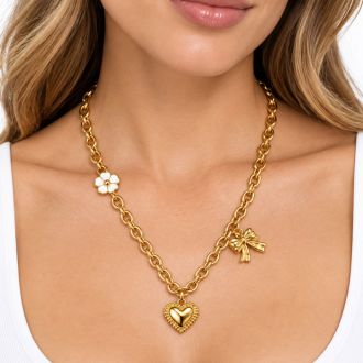 Draper James Heart and Bow Charm Necklace In Gold