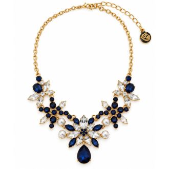Draper James Navy and White Crystal Statement Necklace In Gold`