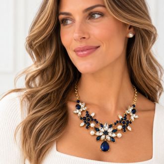 Draper James Navy and White Crystal Statement Necklace In Gold`