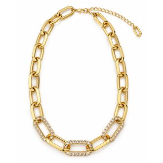 Martha Stewart Everyday Chunky Gold Link and Crystal Necklace, 16 Inches