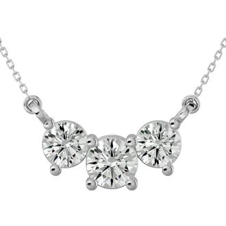 Estate Jewelry 1 Carat Moissanite Three Stone Necklace In 14 Karat White Gold, 18 Inches