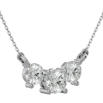 Estate Jewelry 1 Carat Moissanite Three Stone Necklace In 14 Karat White Gold, 18 Inches