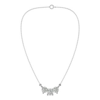 Estate Jewelry 1 Carat Moissanite Three Stone Necklace In 14 Karat White Gold, 18 Inches