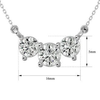Estate Jewelry 1 Carat Moissanite Three Stone Necklace In 14 Karat White Gold, 18 Inches