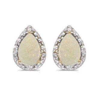 2/3ct Pear Opal And Diamond Earrings in 14k Yellow Gold