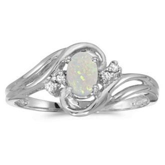 1/2ct Opal And Diamond Ring in 10k White Gold