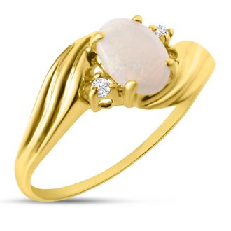 1/4 Carat Oval Opal Ring with .03ct Diamonds in 14k Yellow Gold