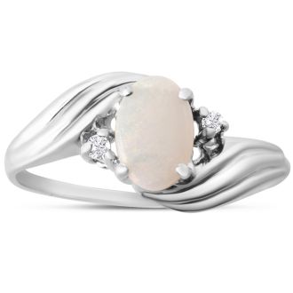1/4 Carat Oval Opal Ring with .03ct Diamonds in 14k White Gold