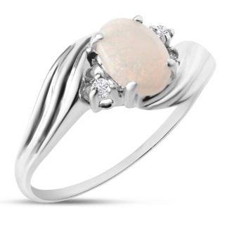 1/4 Carat Oval Opal Ring with .03ct Diamonds in 14k White Gold