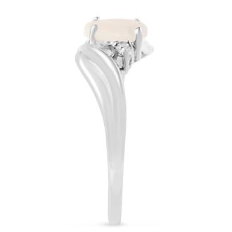 1/4 Carat Oval Opal Ring with .03ct Diamonds in 14k White Gold