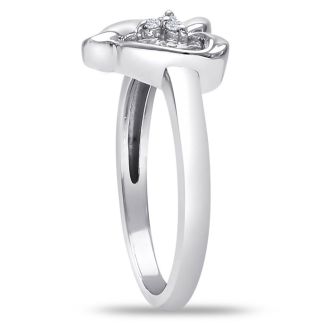 Perfect Three Diamond Heart Promise Ring in Sterling Silver