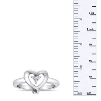 Perfect Three Diamond Heart Promise Ring in Sterling Silver