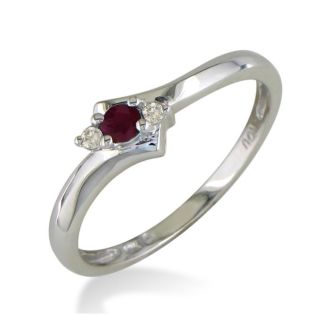 Ruby Jewelry: Dainty Bypass Ruby and Diamond Ring in 10k White Gold