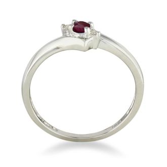 Ruby Jewelry: Dainty Bypass Ruby and Diamond Ring in 10k White Gold
