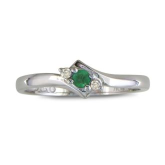 Dainty Bypass Emerald and Diamond Ring in 10k White Gold