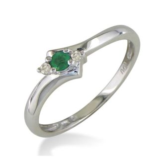 Dainty Bypass Emerald and Diamond Ring in 10k White Gold