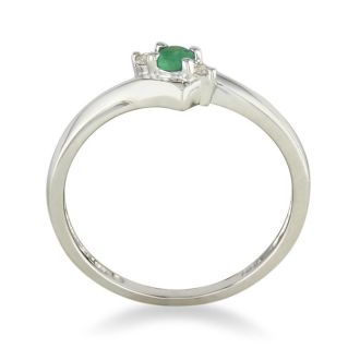 Dainty Bypass Emerald and Diamond Ring in 10k White Gold