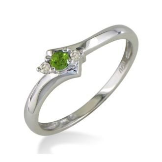 Peridot Jewelry: Dainty Bypass Peridot and Diamond Ring in 10k White Gold