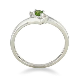 Peridot Jewelry: Dainty Bypass Peridot and Diamond Ring in 10k White Gold