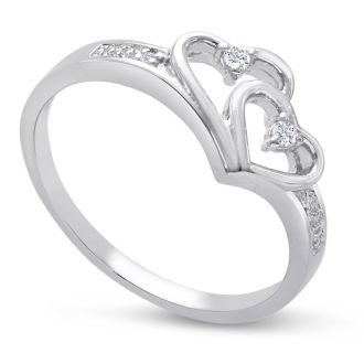 .05ct Double Heart Diamond Promise Ring in Sterling Silver ...