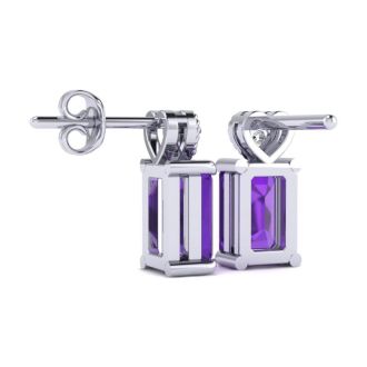 1ct Octagon Shape Amethyst and Diamond Earrings in 10k White Gold