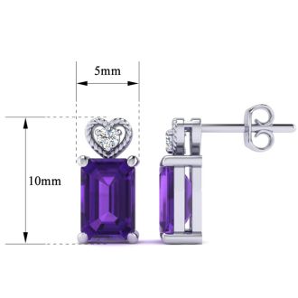 1ct Octagon Shape Amethyst and Diamond Earrings in 10k White Gold