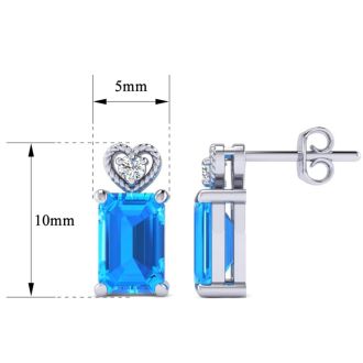 1ct Octagon Shape Blue Topaz and Diamond Earrings in 10k White Gold