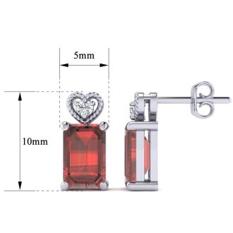 Garnet Earrings: Garnet Jewelry: 1ct Octagon Shape Garnet and Diamond Earrings in 10k White Gold