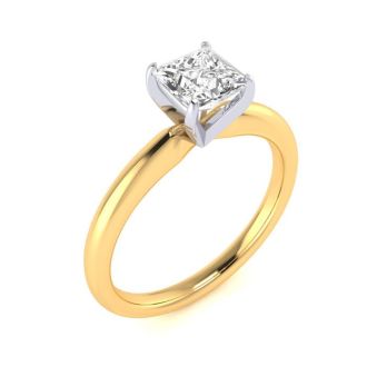 3/4 Carat Princess Diamond Solitaire Engagement Ring In 14K Yellow Gold