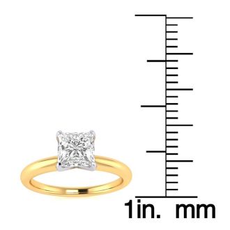 3/4 Carat Princess Diamond Solitaire Engagement Ring In 14K Yellow Gold