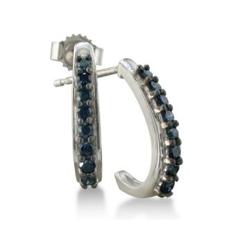 Sterling silver ruby J-hoop earrings. These everday earrings contain 16 midnight blue sapphires with a total gem weight of 1/3 carat.
