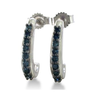 Sterling silver ruby J-hoop earrings. These everday earrings contain 16 midnight blue sapphires with a total gem weight of 1/3 carat.