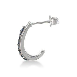 Sterling silver ruby J-hoop earrings. These everday earrings contain 16 midnight blue sapphires with a total gem weight of 1/3 carat.