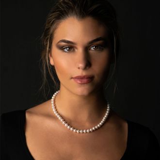 18 inch 8mm AA Pearl Necklace With 14K Yellow Gold Clasp