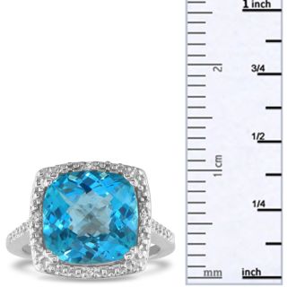 4ct Blue Topaz and Diamond Ring, Sterling Silver
