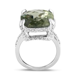 11ct Green Amethyst and Diamond Ring, Sterling Silver Size 4, 4.5 Only