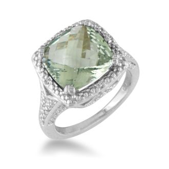 4ct Green Amethyst and Diamond Ring, Sterling Silver