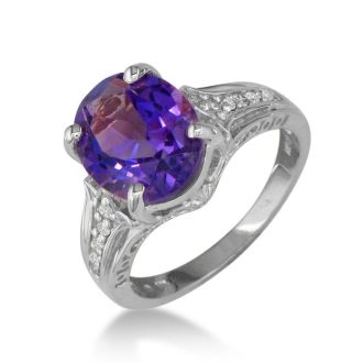 4ct Amethyst and Diamond Ring in 10k White Gold