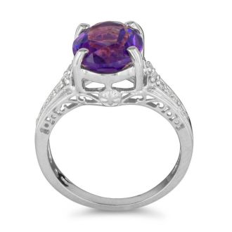 4ct Amethyst and Diamond Ring in 10k White Gold