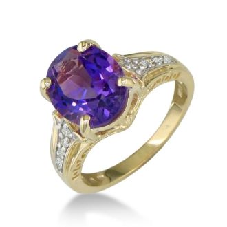 4ct Amethyst and Diamond Ring in 10k Yellow Gold