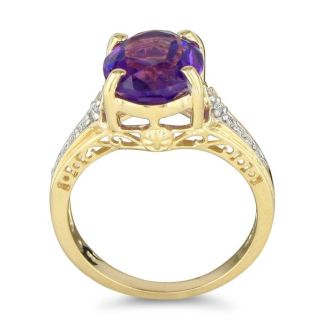 4ct Amethyst and Diamond Ring in 10k Yellow Gold