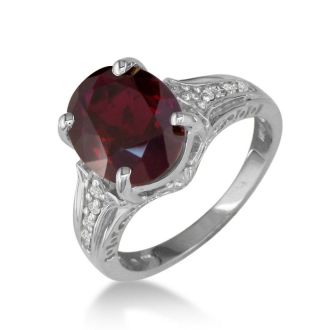 Garnet Ring: Garnet Jewelry: Garnet Jewelry: 4ct Garnet and Diamond Ring in 10k White Gold | Fine Gemstone Jewelry