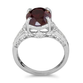 Garnet Ring: Garnet Jewelry: Garnet Jewelry: 4ct Garnet and Diamond Ring in 10k White Gold | Fine Gemstone Jewelry
