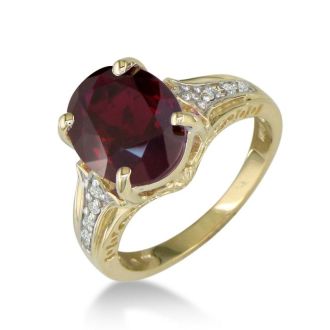 Garnet Ring: Garnet Jewelry: Garnet Jewelry: 4ct garnet and Diamond Ring in 10k Yellow Gold | Fine Gemstone Jewelry