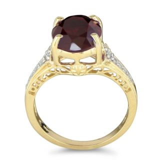 Garnet Ring: Garnet Jewelry: Garnet Jewelry: 4ct garnet and Diamond Ring in 10k Yellow Gold | Fine Gemstone Jewelry