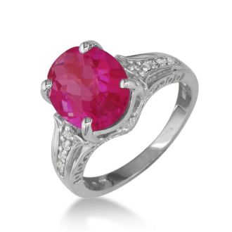 4ct Ruby and Diamond Ring in 10k White Gold